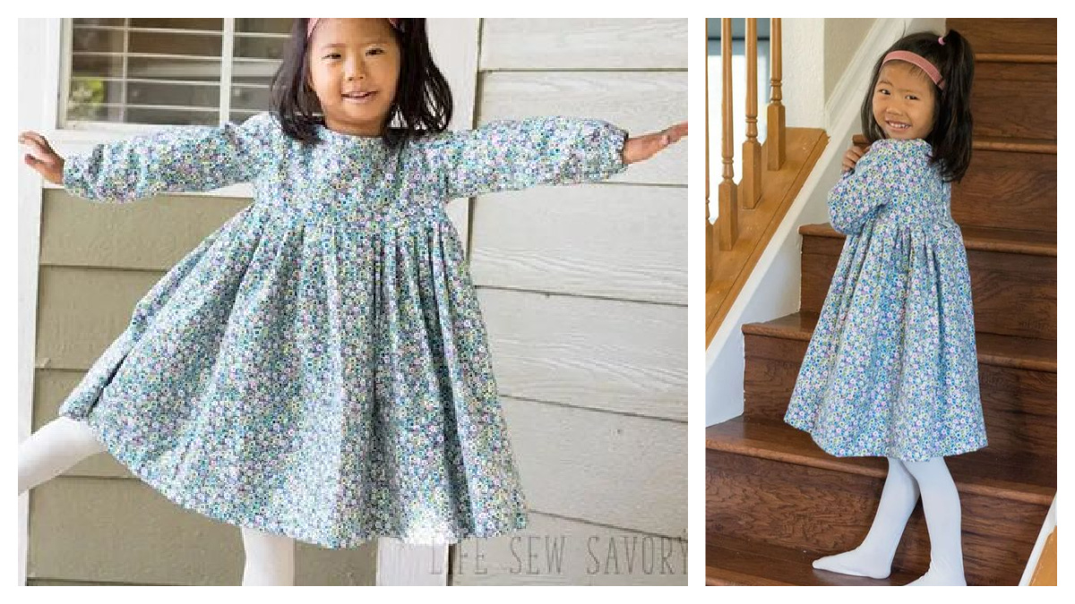 Little Girl’s Long Sleeve Sweet Rose Dress Free Sewing Pattern