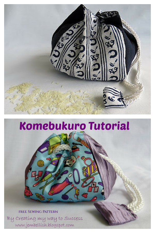 Komebukuro Japanese Drawstring Rice Bag Free Sewing Pattern