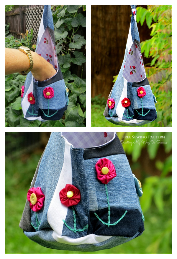 Upcycled Flower Jean Peg Bag Free Sewing Pattern