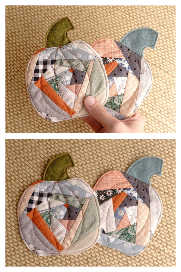 Crazy Quilted Pumpkin Coasters Free Sewing Pattern