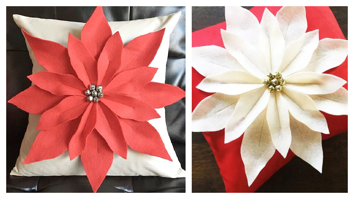 Fabric Poinsettia Pillow Free Sewing Pattern