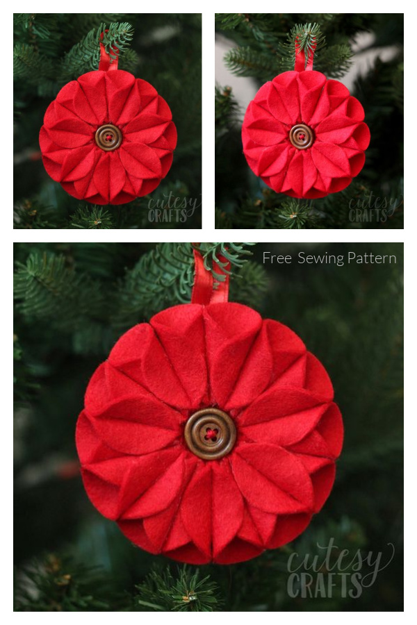 Felt Circle Poinsettia Christmas Ornament Free Sewing Pattern