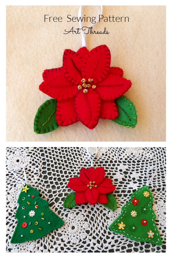 Felt Poinsettia Christmas Ornament Free Sewing Pattern