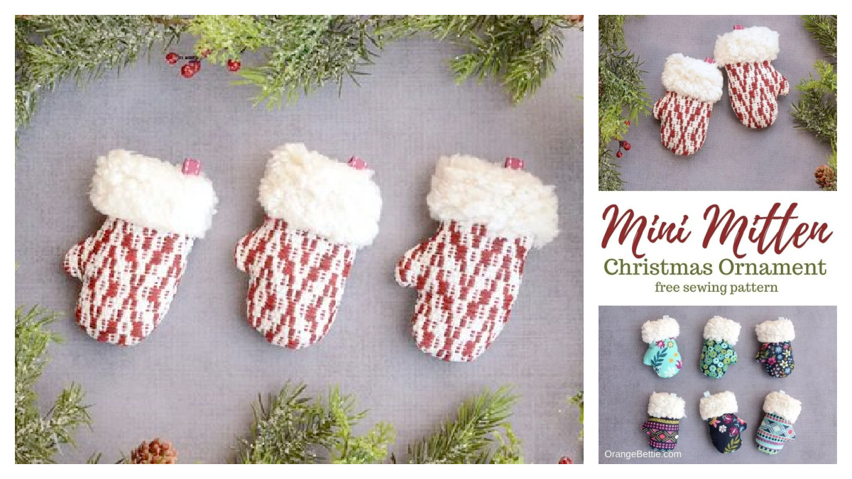 Mini Mitten Christmas Ornament Free Sewing Pattern