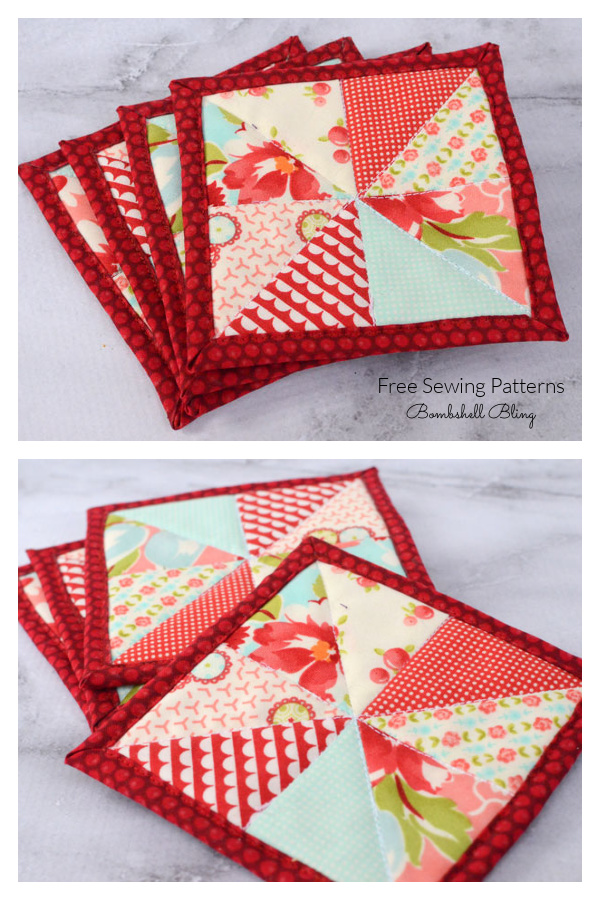 Scrap Fabric Patchwork Coasters Free Sewing Tutorial