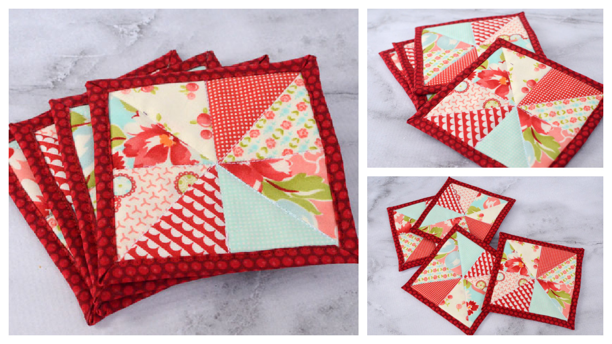 Scrap Fabric Patchwork Coasters Free Sewing Tutorial | Fabric Art DIY