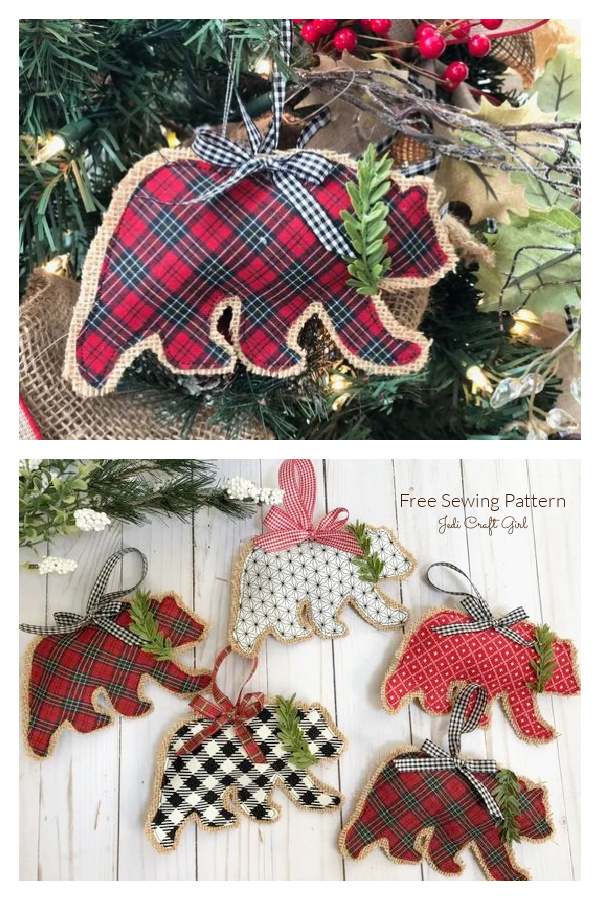 Woodland Burlap Bear Ornaments Free Sewing Pattern