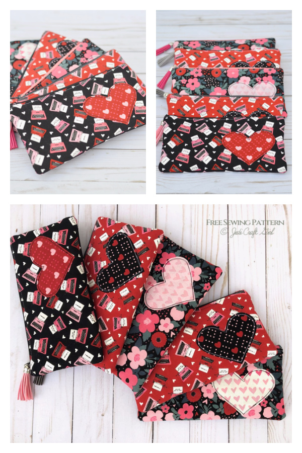 Fabric Heart Zipper Pouch Free Sewing Pattern