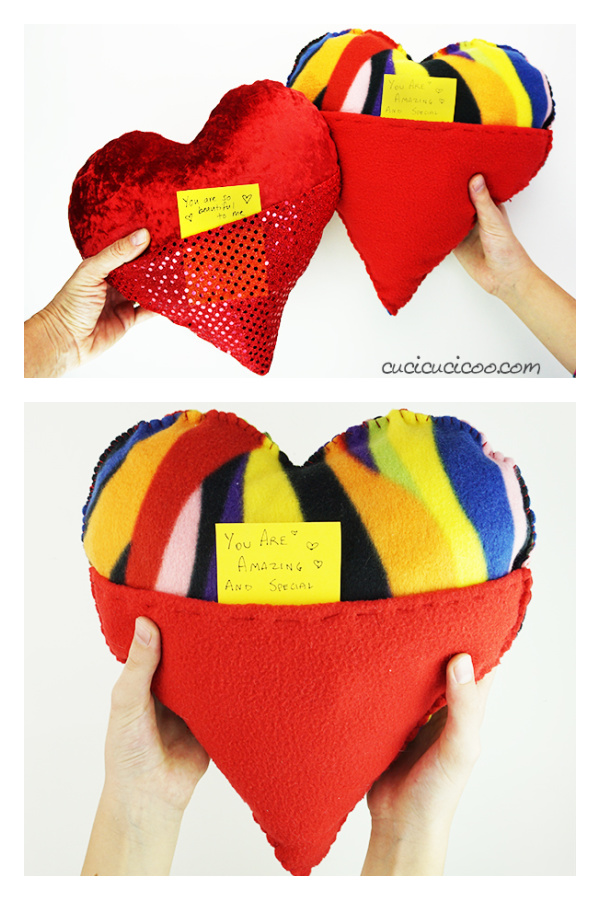Hand Sewn Heart Pillow with Pocket Free Sewing Pattern