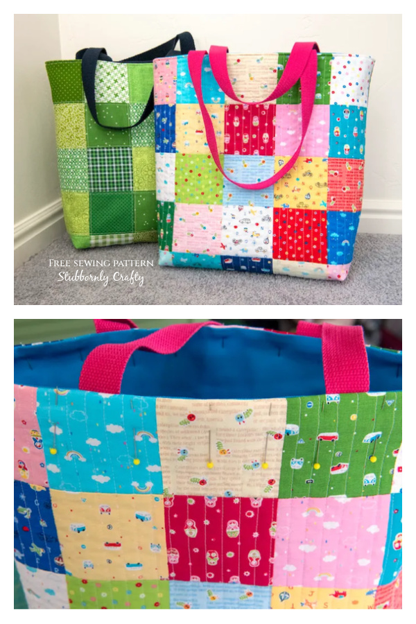 Quilted Patchwork Tote Bag Free Sewing Pattern Fabric Art DIY