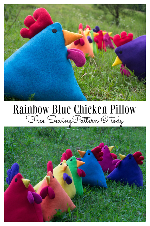 Rainbow Blue Chicken Pillow Free Sewing Tutorial