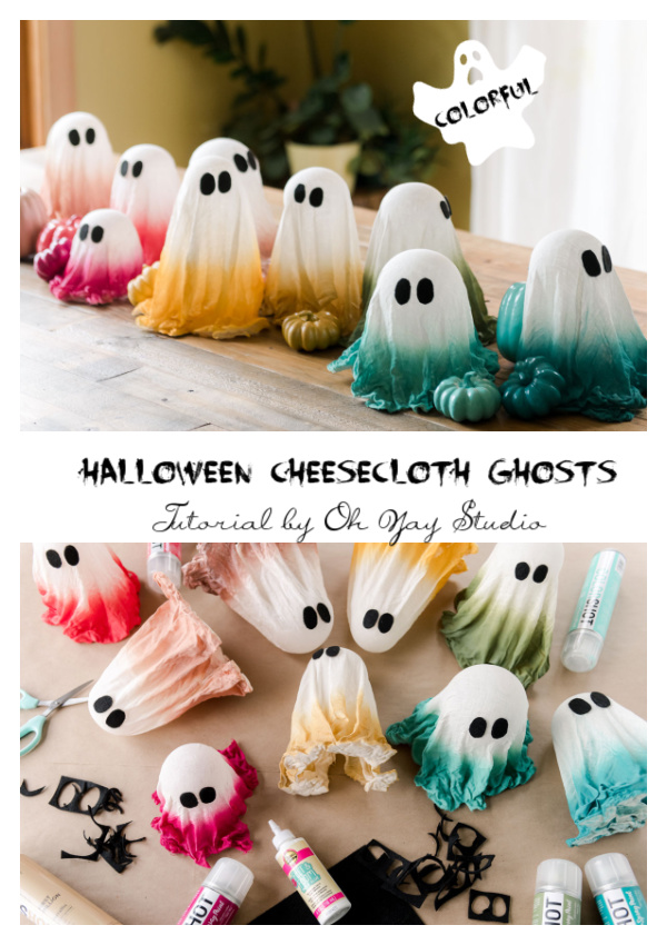 Colorful Halloween Cheesecloth Ghosts DIY Tutorial 