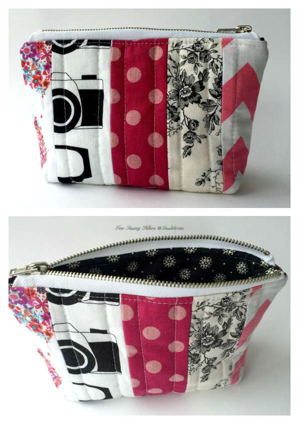 Scrappy Fabric Strip Zipper Pouch Free Sewing Tutorial