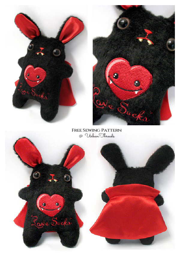 Fabric Vampire Bunny Plushie Free Sewing Pattern