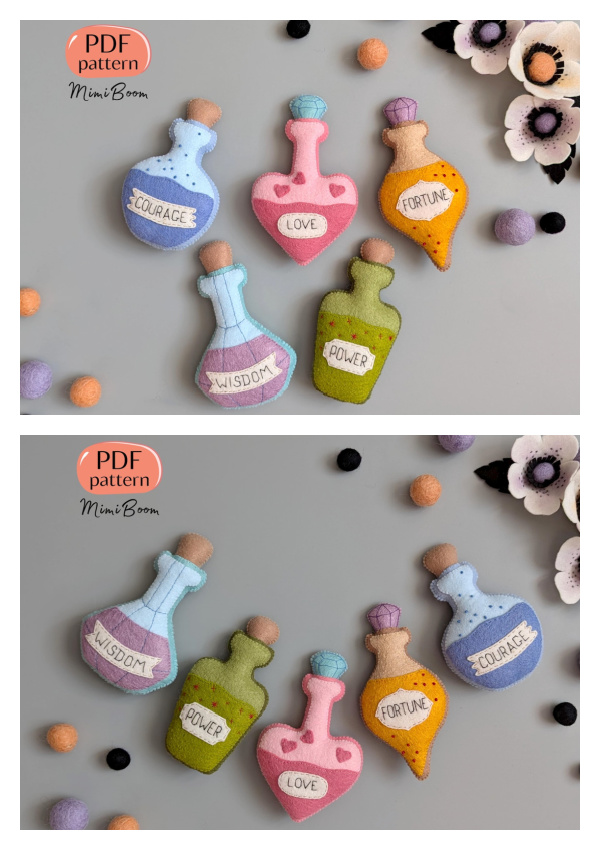 SET OF 5 Easy Halloween Felt potion Sewing Pattern