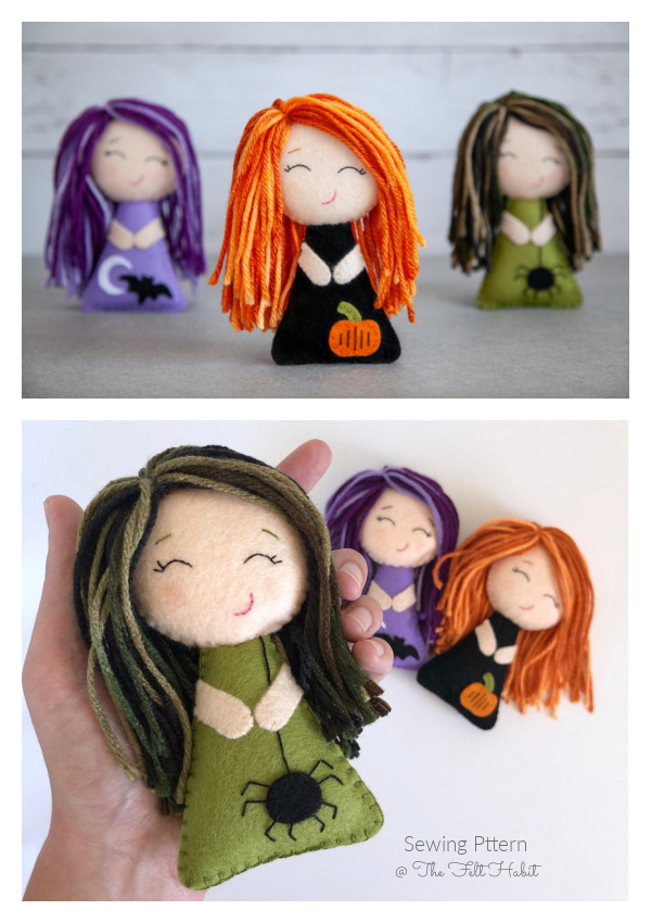 Sweet little Halloween Doll Felt Ornament Sewing Pattern