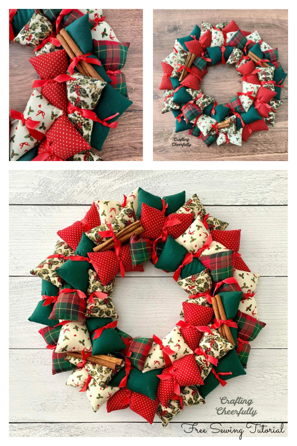 Fabric Holiday Pillow Wreath Free Sewing Pattern