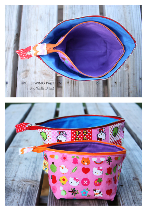 Fabric Open Wide Zippered Pouch Free Sewing Pattern