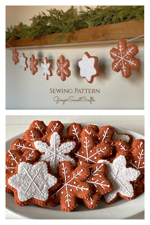 Felt Gingerbread Snowflake Ornament Sewing Pattern