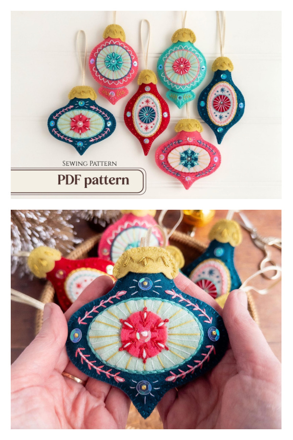 Retro Embroidery Felt Christmas Baubles Sewing Pattern