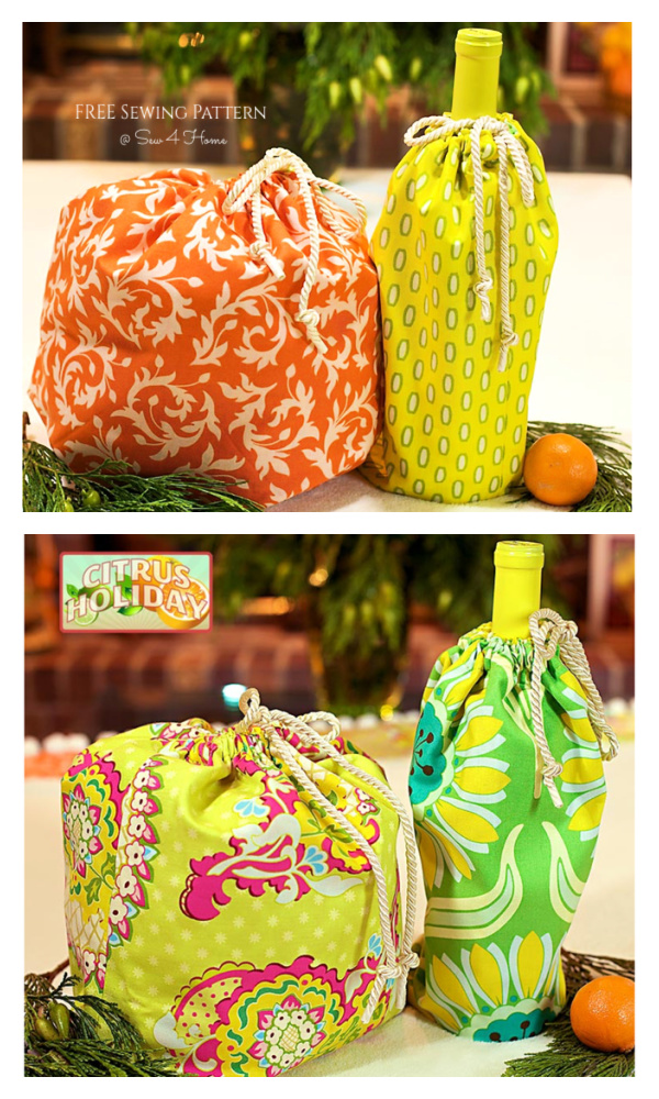 Reversible Fabric Gift & Wine Bags Free Sewing Patterns