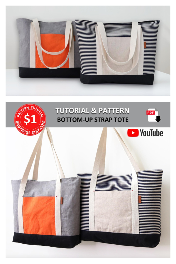 1 Dollar Bottom-Up Strap Tote Bag Sewing Pattern
