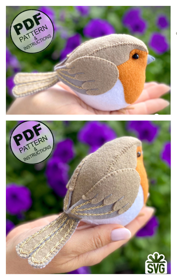Felt Robin Bird Sewing Patterns Fabric Art DIY Felt Robin Bird Sewing Patterns Fabric Art DIY