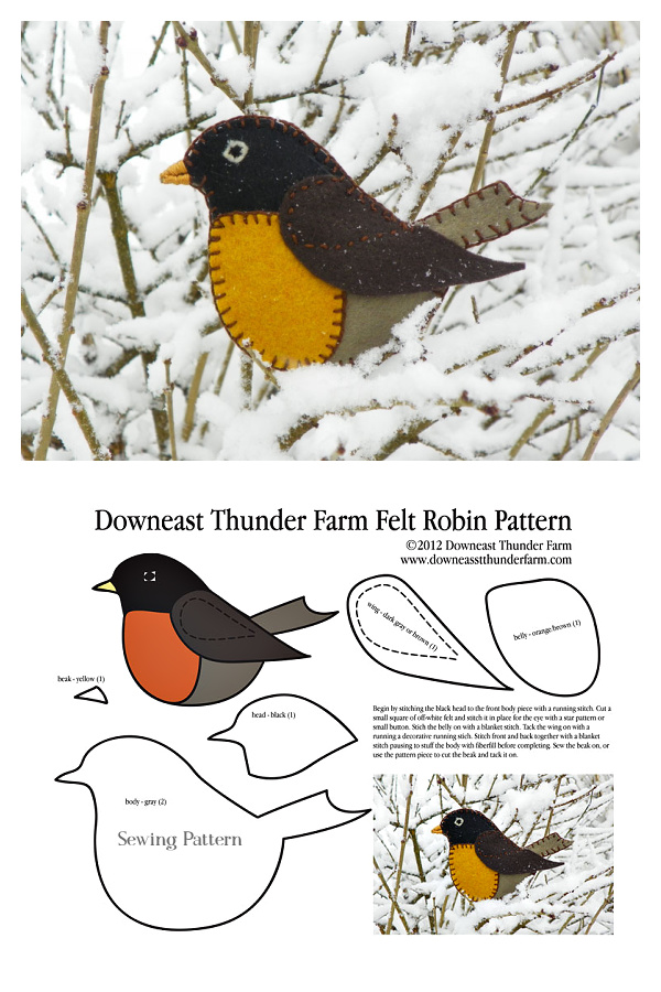 Felt Robin Bird Sewing Patterns Fabric Art DIY Felt Robin Bird Sewing Patterns Fabric Art DIY