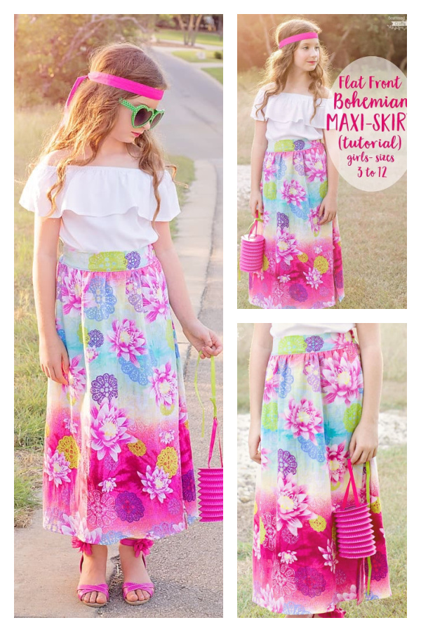 Girl's Flat Front Bohemian Maxi Skirt Free Sewing Pattern