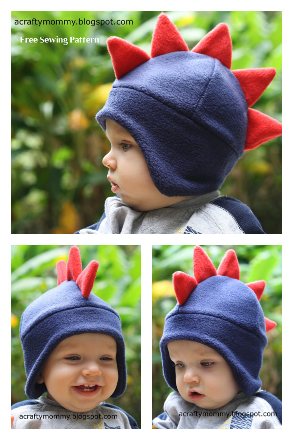 Fabric Dino Ear Flap Hat Free Sewing Pattern