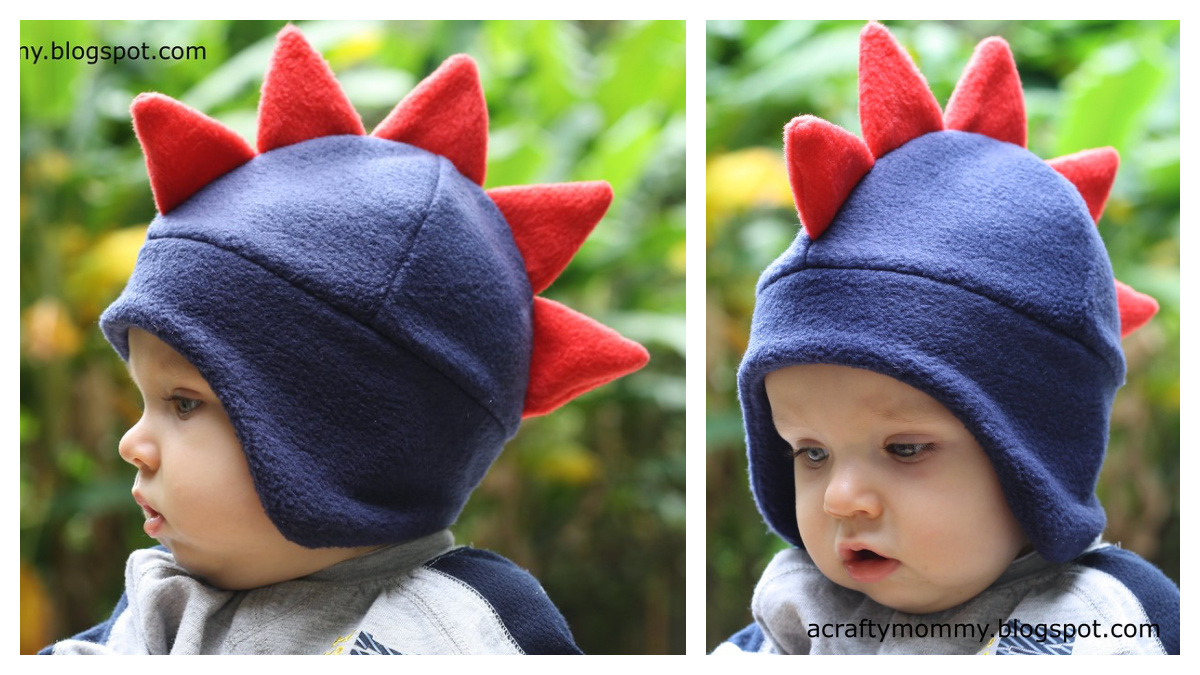 Fabric Dino Ear Flap Hat Free Sewing Pattern