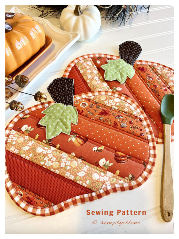 Quilted Scrappy Pumpkin Pot Holder Sewing Pattern