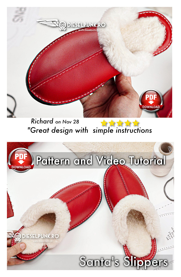 Leather Flip Flop Santa Slippers Sewing Pattern Leather Flip Flop Santa Slippers Sewing Pattern
