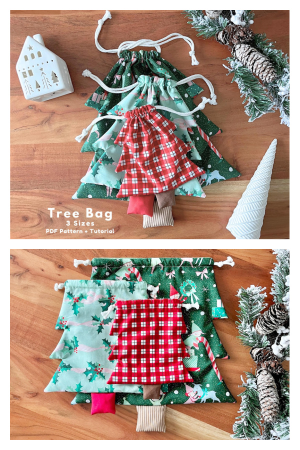 Drawstring Christmas Tree Gift Bag Sewing Patterns - 3 Sizes Drawstring Christmas Tree Gift Bag Sewing Patterns - 3 Sizes