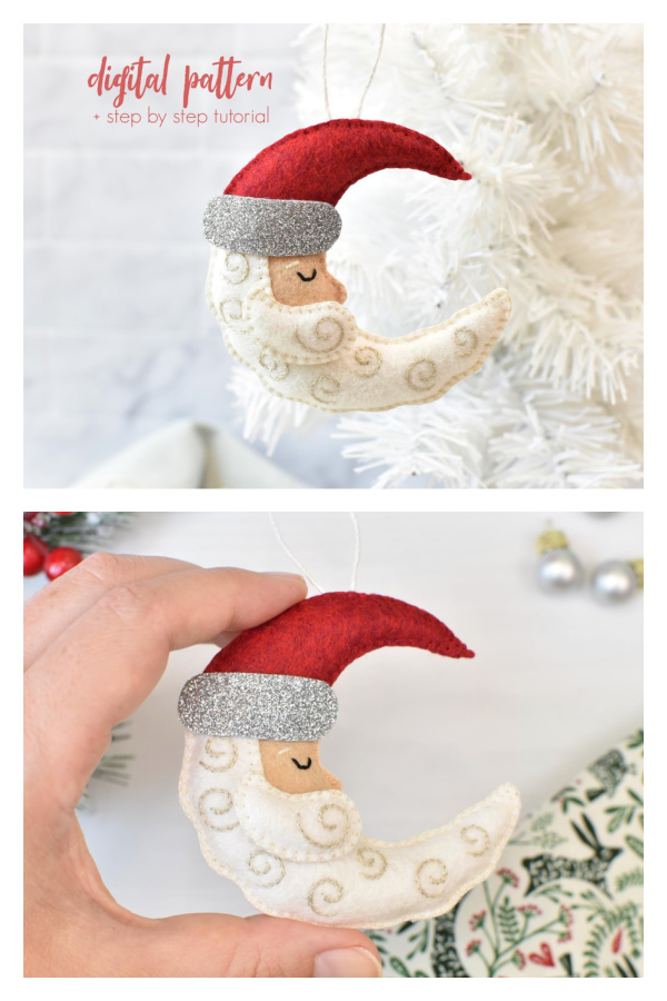 Easy Felt Crescent Santa Ornament Sewing Patterns Easy Felt Crescent Santa Ornament Sewing Patterns