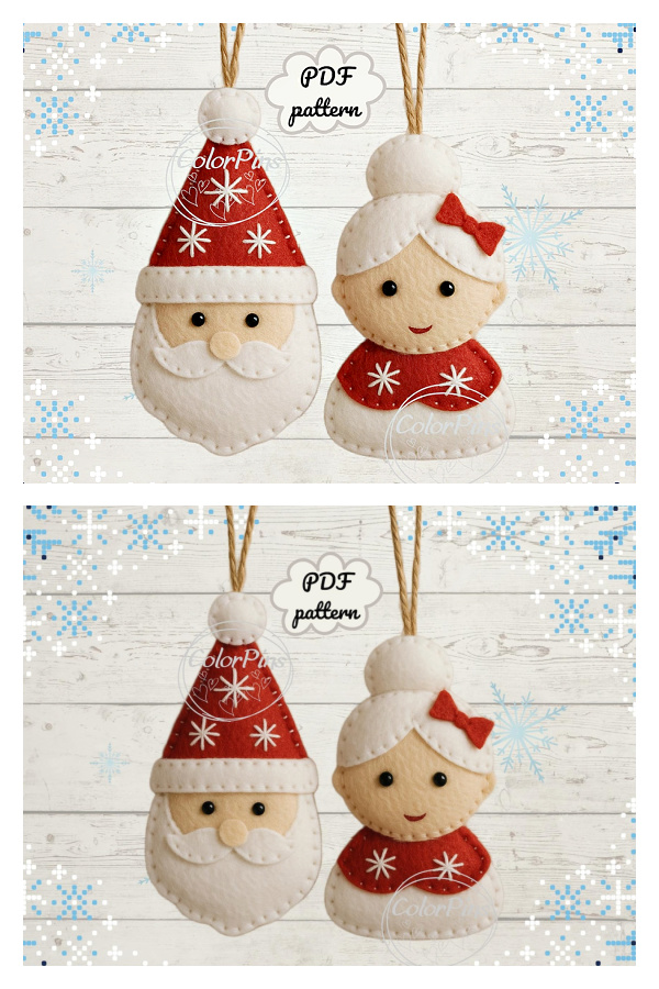 Felt Mr & Mrs Santa Ornament Sewing Patterns Felt Mr & Mrs Santa Ornament Sewing Patterns