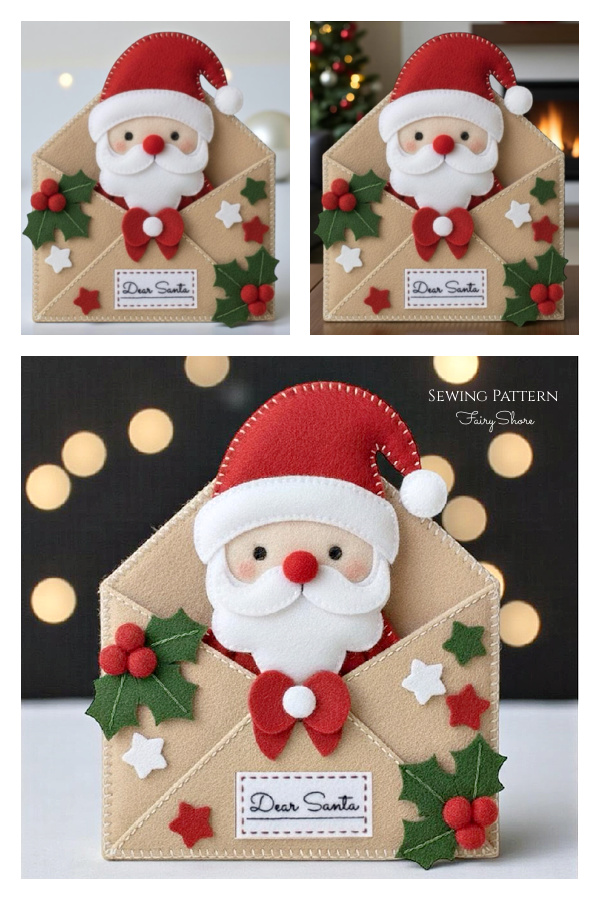 Santa In Envelope Felt Ornament Sewing Pattern Santa In Envelope Felt Ornament Sewing Pattern