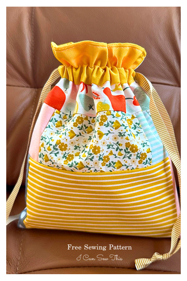 Patchwork Lined Drawstring Gift Bag Free Sewing Pattern